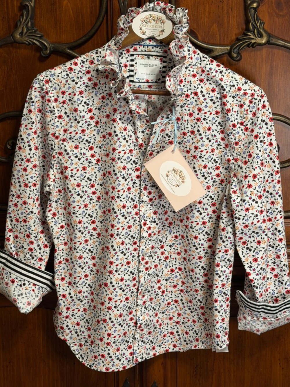 Denim & Flower Upcycled Blouse | Romantic Floral Coquette Style
